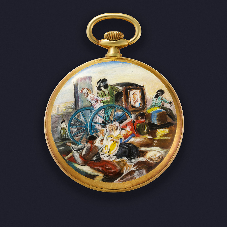Lepine Pocket Watch with Enamel "El Cacharrero" by Francisco Goya