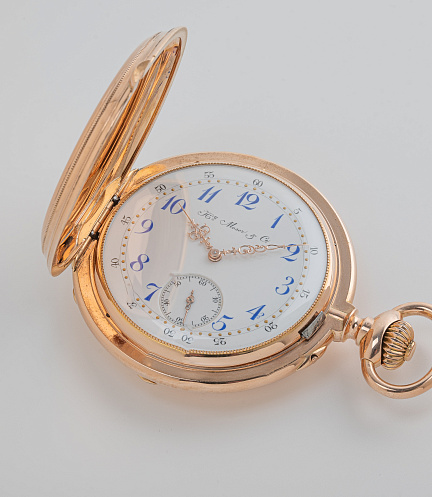 Gold Pocket Watch with Chronometre Movement and Enamel Dial