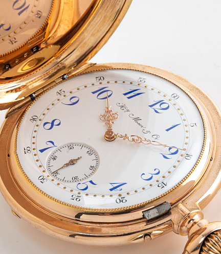Gold Pocket Watch with Chronometre Movement and Enamel Dial