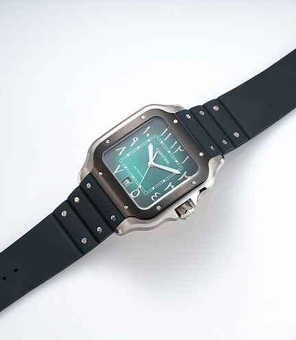Santos de Cartier with Arabic Numerals and Green Dial