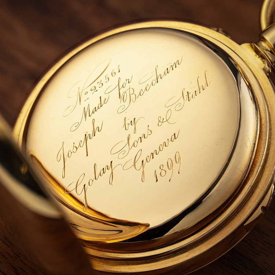 Grande & Petite Sonnerie with Minute Repeater and Rattrapante Lepine Pocket Watch in Yellow Gold made for Joseph Beecham