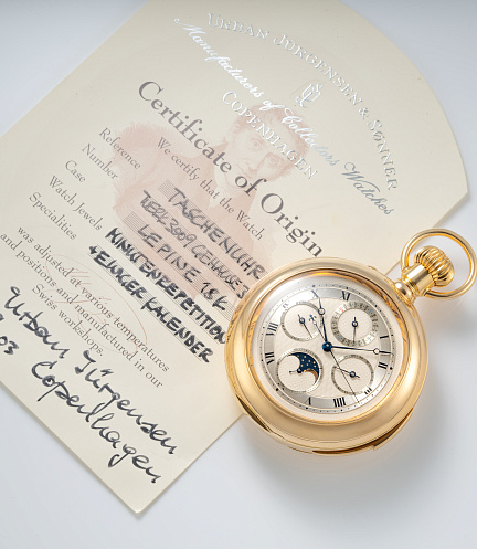 Minute Repeater Perpetual Calendar with Chronograph Lepine Pocket Watch in Yellow Gold