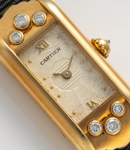 Tank Allongee Two point Roman Guilloche Dial with Six point Diamonds