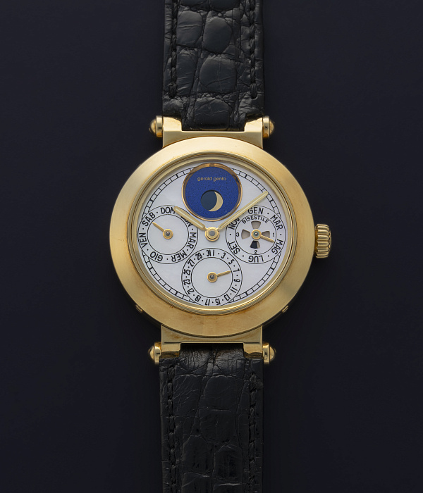 Gefica "LA 19" Perpetual Calendar in Yellow Gold and Mother of Pearl with Lapis Dial