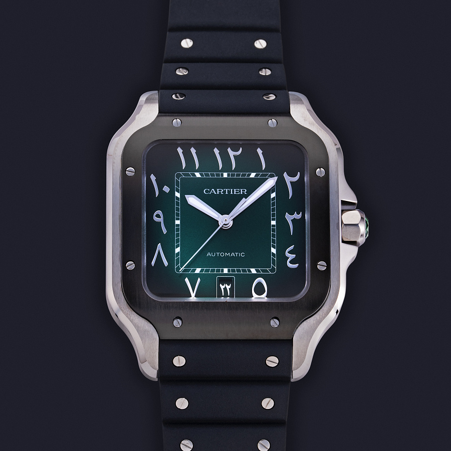 Santos de Cartier with Arabic Numerals and Green Dial