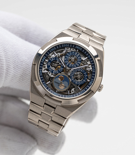 Overseas Ultra Thin Skeleton Perpetual Calendar in White Gold