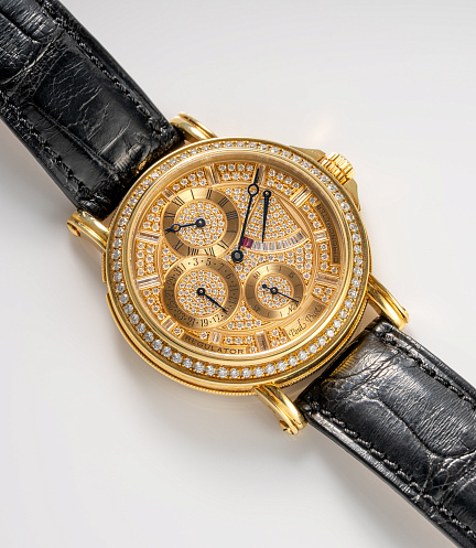 Atelier Regulator in Yellow Gold with Pave Diamond and Ruby Dial