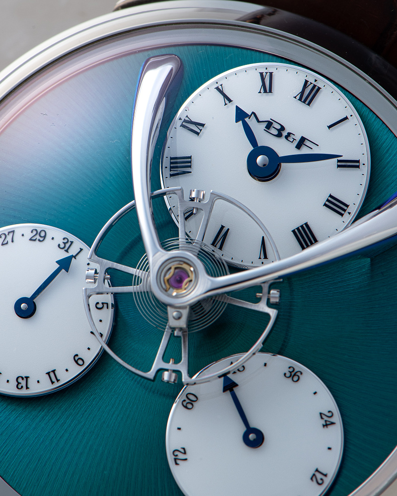 Legacy Machine Split Escapement in Titanium with Green Dial by Stephen McDonnell